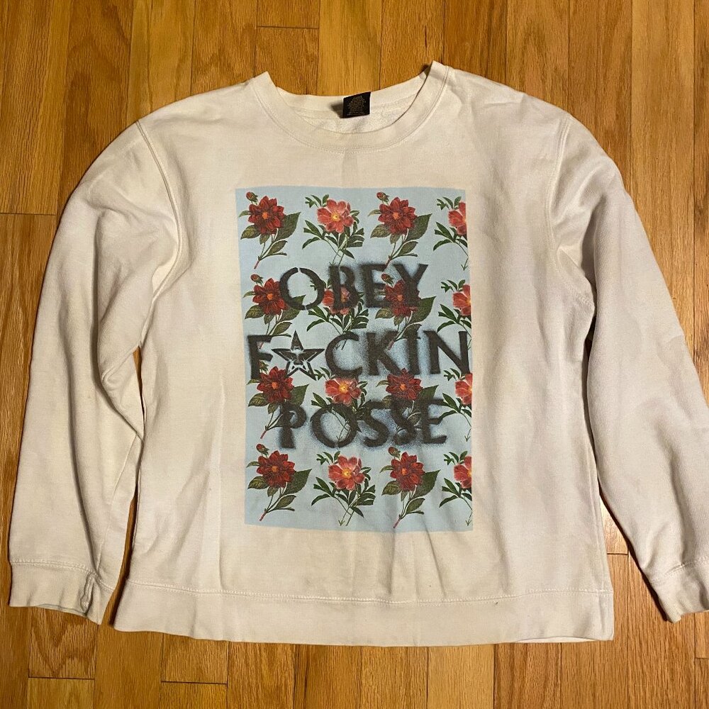 Obey F@ckin Posse floral  sweatshirt, Medium, Shepard Fairey, M